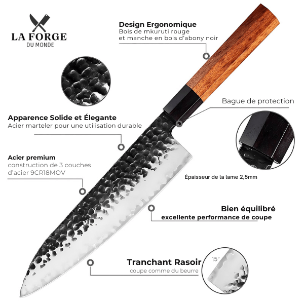 COUTEAU DE CHEF GYUTO JAPONAIS La Forge du Monde